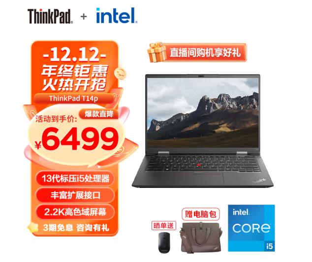 联想/LENOVO  便携式计算机   T14p 2023  14英寸便携式笔记本电脑【i5-13500H】16GB  512GB 00CD